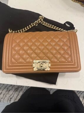 Chanel Brown Quilted Boy Flap Bag with Gold Hardware medium size